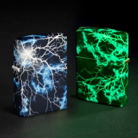 48610 Lightning Design Windproof Lighter (Includes Blue-Light Keychain, Assorted Color)