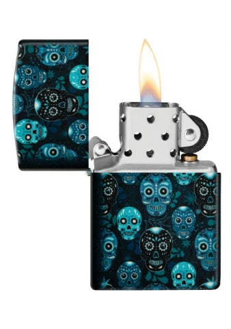 46017 Sugar Skull Windproof Lighter (Includes Blue-Light Keychain, Assorted Color)