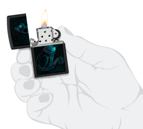 48582 Black Light Egyptian Cat Windproof Lighter (Includes Blue-Light Keychain, Assorted Color)