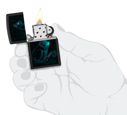 48582 Black Light Egyptian Cat Windproof Lighter (Includes Blue-Light Keychain, Assorted Color)