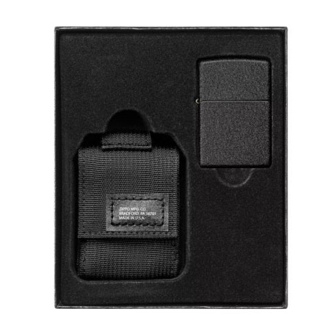 49402 Black Moeller Leather Case + 236 Black Crackle Windproof Lighter Set