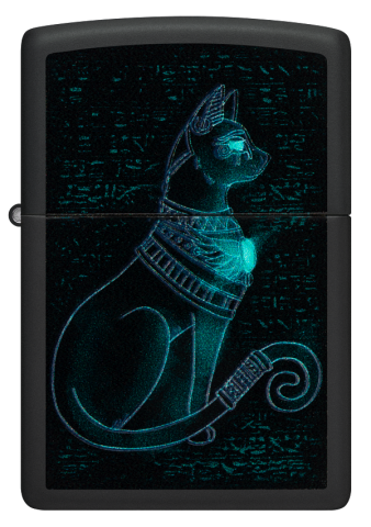 48582 Black Light Egyptian Cat Windproof Lighter (Includes Blue-Light Keychain, Assorted Color)