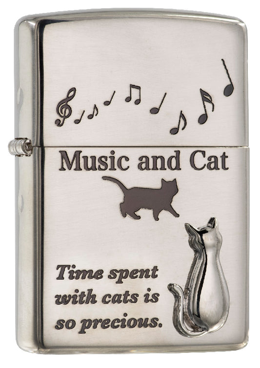 ZA-6-J14 Music & Cat (Silver) Windproof Lighter