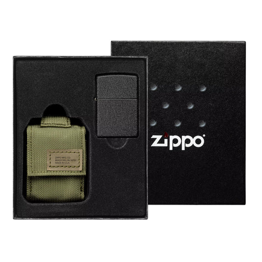 49400 Green Moller Leather Case + 236 Black Crackle Windproof Lighter Set