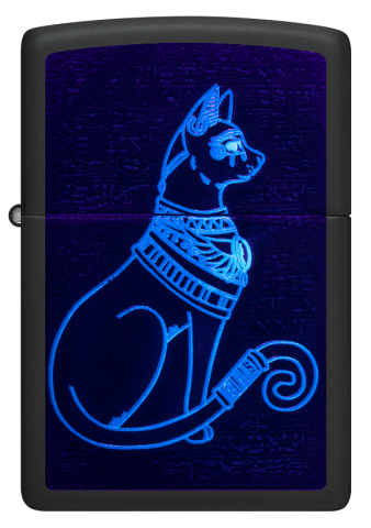 48582 Black Light Egyptian Cat Windproof Lighter (Includes Blue-Light Keychain, Assorted Color)