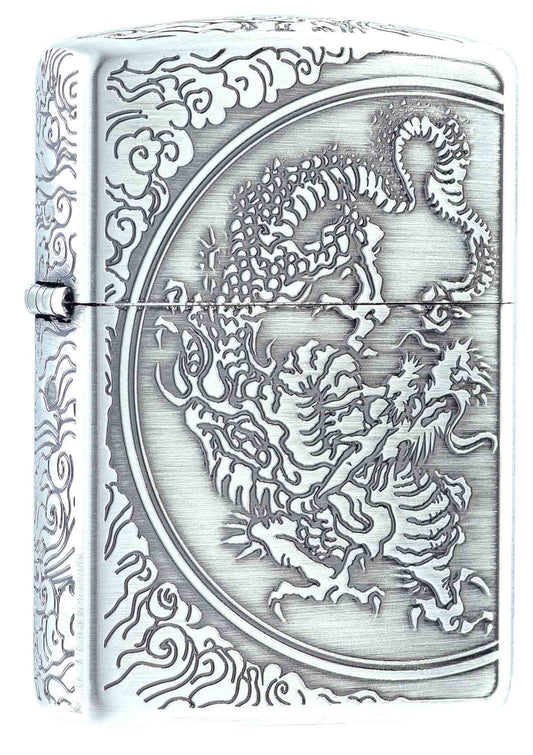 ZA-3-33C Lucky Dragon - Antique Silver (Armor) Windproof Lighter