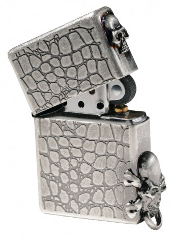ZA-1-42B Rock Skull Badge (Antique Silver) Windproof Lighter
