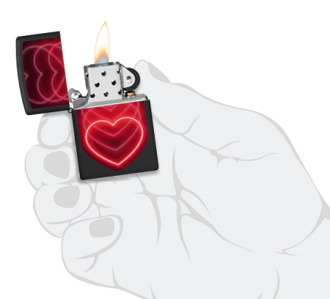 48593 Black Light Heart Waves Windproof Lighter