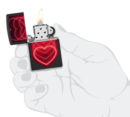 48593 Black Light Heart Waves Windproof Lighter