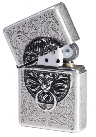 ZA-1-35B Regal Lion Emblem – Antique Silver Windproof Lighter