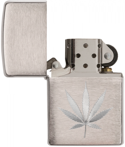 29587 拉絲銀大麻葉防風打火機
