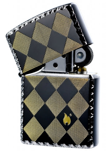 ZA-3-48A Diamond Pattern Windproof Lighter – Bright Gold