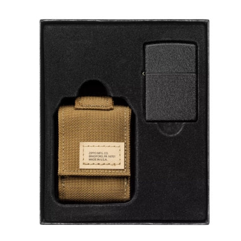49401 Brown Moeller Leather Case + 236 Black Crackle Windproof Lighter Set