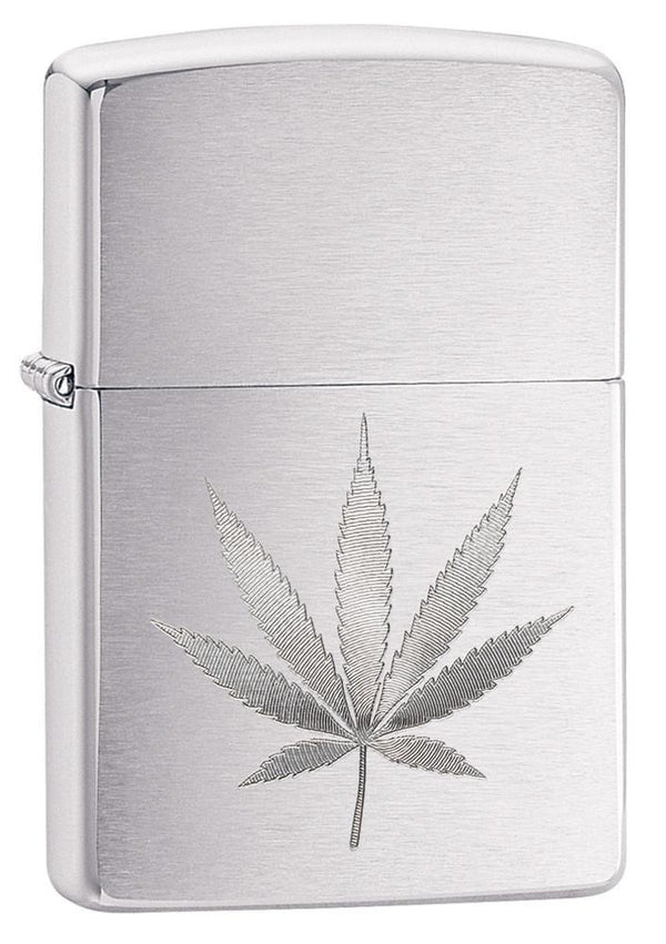 29587 拉絲銀大麻葉防風打火機