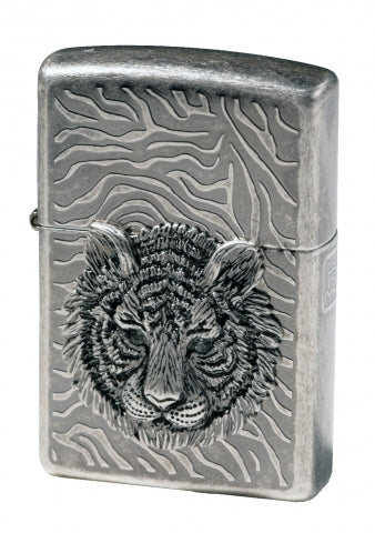 ZA-1-4B Silver-Gray Tiger with Jeweled Eyes Windproof Lighter