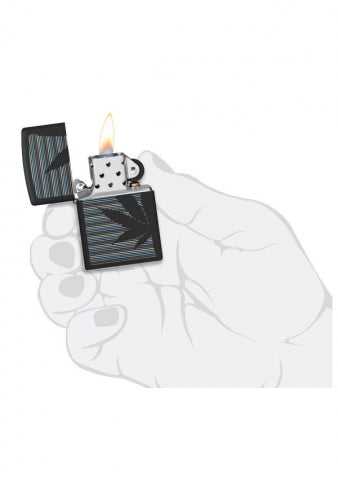 48927 Black Cannabis Design Windproof Lighter