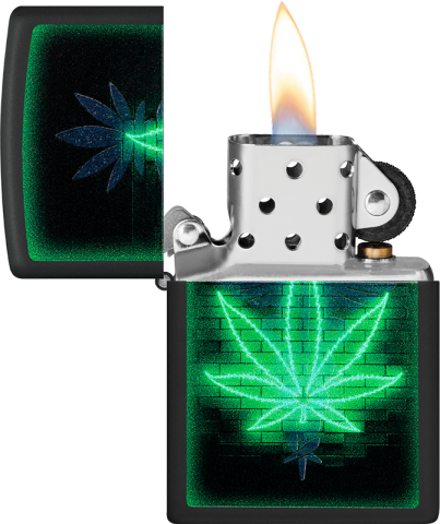 46266 Radiant Cannabis Leaf Windproof Lighter (Includes Blue-Light Keychain, Assorted Color)