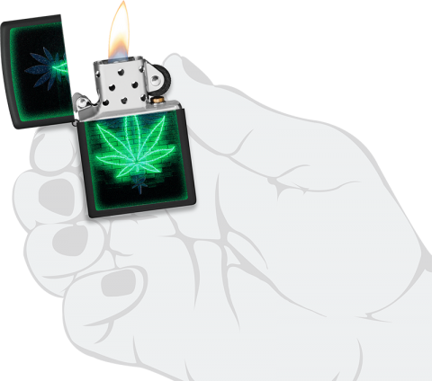 46266 Radiant Cannabis Leaf Windproof Lighter (Includes Blue-Light Keychain, Assorted Color)
