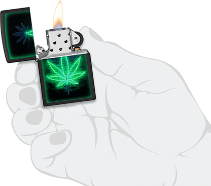 46266 Radiant Cannabis Leaf Windproof Lighter (Includes Blue-Light Keychain, Assorted Color)