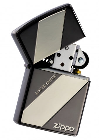 ZA-3-123A Diagonal Grid Windproof Lighter – Black & Silver