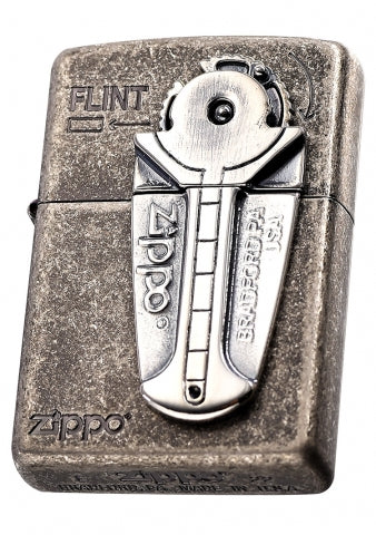 ZA-3-166B Flint Dispenser Design Windproof Lighter – Antique Silver