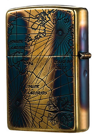 ZA-3-101A Compass Nautical Chart (Smoked Black Gold) Windproof Lighter