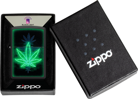 46266 Radiant Cannabis Leaf Windproof Lighter (Includes Blue-Light Keychain, Assorted Color)