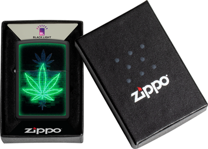 46266 Radiant Cannabis Leaf Windproof Lighter (Includes Blue-Light Keychain, Assorted Color)