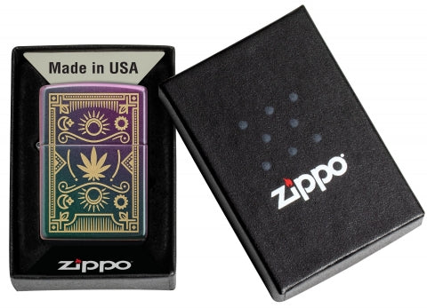 49516 Sun & Moon Cannabis Leaf Windproof Lighter