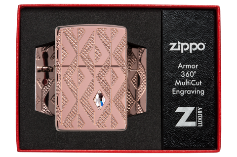 49702 Armor® Rose Gold Geometric Crystal Windproof Lighter
