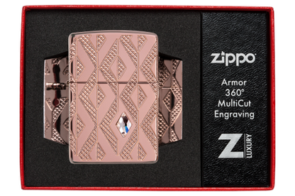 49702 Armor® Rose Gold Geometric Crystal Windproof Lighter