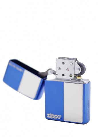 ZA-3-122B Square Grid Windproof Lighter – Blue & Silver