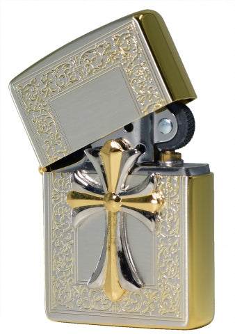 ZA-5-17A Two-Tone Ornamental Cross Windproof Lighter