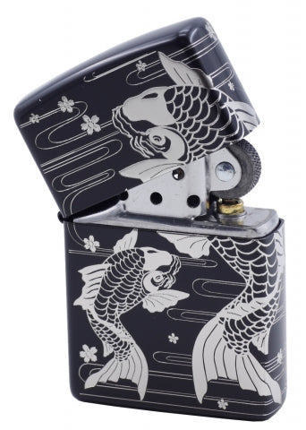 ZA-3-11B **櫻花鯉魚(黑底銀)防風打火機