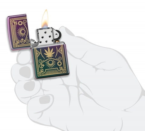 49516 Sun & Moon Cannabis Leaf Windproof Lighter