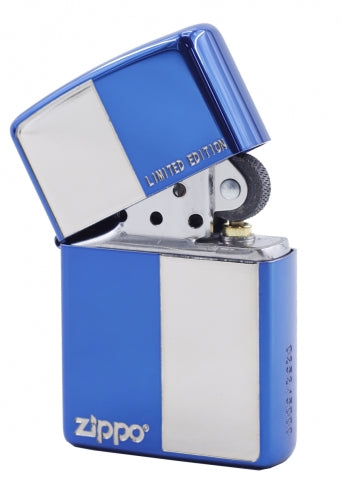 ZA-3-122B Square Grid Windproof Lighter – Blue & Silver