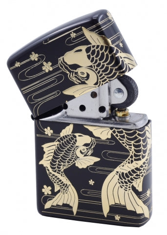 ZA-3-11A **櫻花鯉魚(黑底金)防風打火機