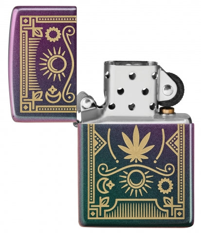 49516 Sun & Moon Cannabis Leaf Windproof Lighter