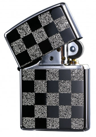 ZA-3-145B Chessboard Windproof Lighter – Black & Silver with Bright Silver
