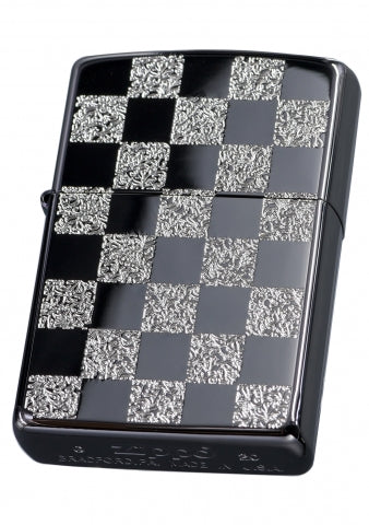 ZA-3-145B Chessboard Windproof Lighter – Black & Silver with Bright Silver
